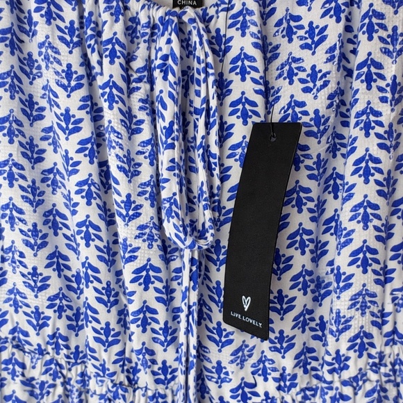 Lulus Grecian Getaway Blue And White Print Mini Dress - Size L - Picture 4 of 7